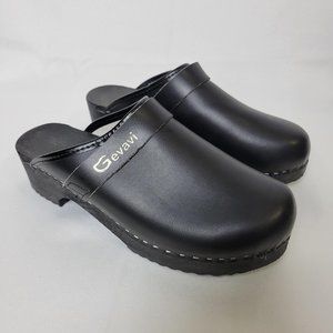 Gevavi Ladies Kent Herenmuil Sandals Clogs Black EUR 41 Wood Sole Leather Upper